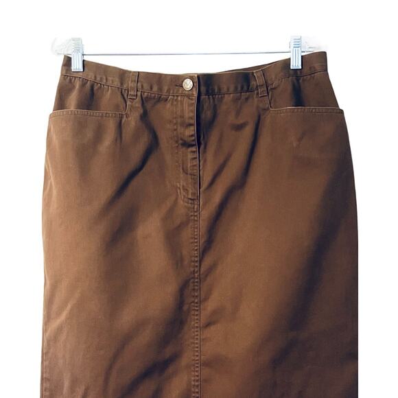 Evan Piccone Skirt Womens Size 12 Brown Twill Straight Pockets Zip Front Vintage - Picture 2 of 8